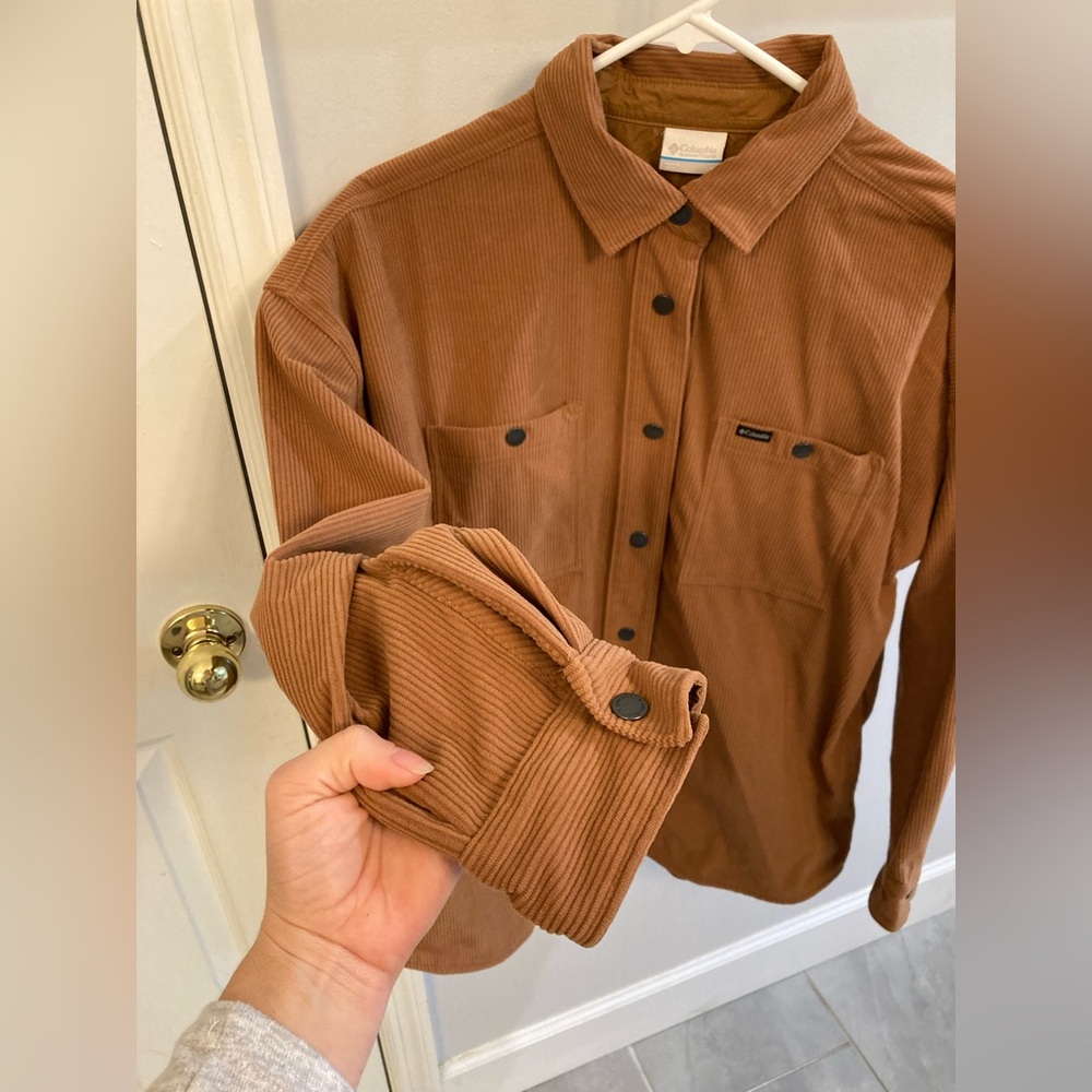 Columbia Women's Blue Point Creek Corduroy Shirt Jacket size large Camel Brown - Picture 6 of 9